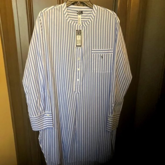 Polo Ralph Lauren High-Low Long Sleeves Button Cuffs Carly Striped Slip Shirt - Picture 1 of 11